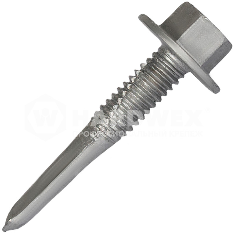 Саморез кровельный по металлу HARDWEX 5.5×32 мм Ruspert Silver Grey, широкий борт без шайбы, усиленный сверлоконечник до 16 мм, шестигранник d 8 мм