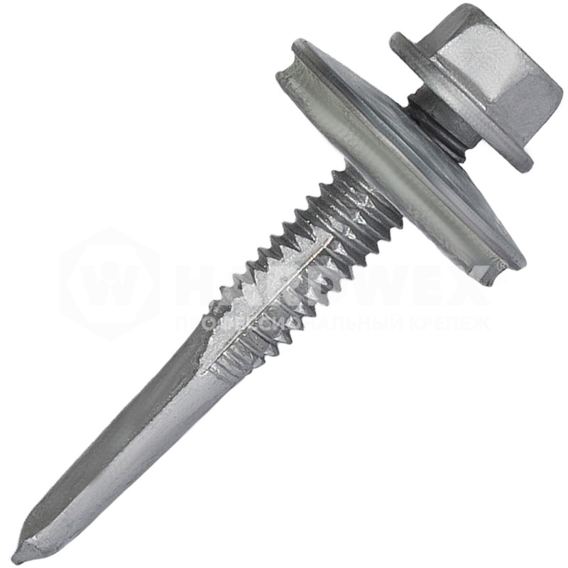 Саморез кровельный по металлу HARDWEX 5.5×38 мм Ruspert Silver Grey с усиленным сверлоконечным наконечником до 16 мм, шестигранник d 8 мм