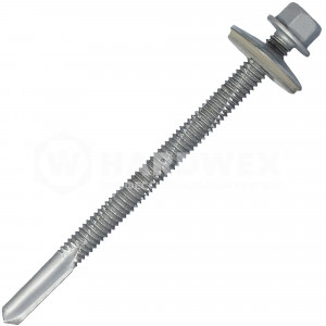 Саморез кровельный по металлу HARDWEX 5.5×80 мм Ruspert Silver Grey с усиленным сверлоконечным наконечником до 16 мм, шестигранник d 8 мм