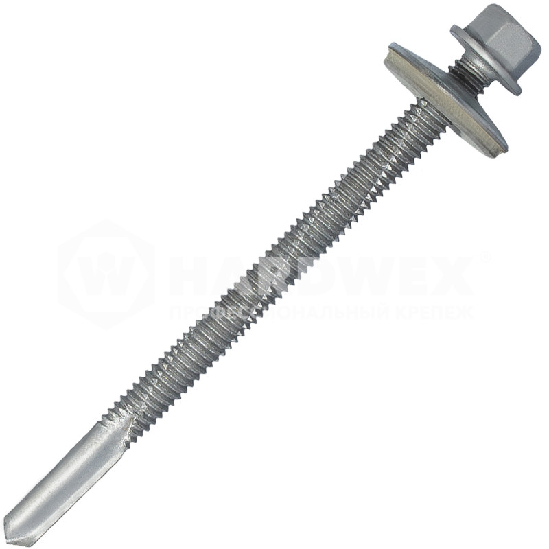Саморез кровельный по металлу HARDWEX 5.5×80 мм Ruspert Silver Grey с усиленным сверлоконечным наконечником до 16 мм, шестигранник d 8 мм